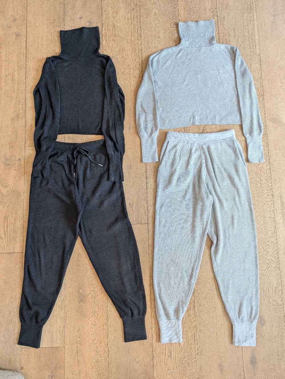 Set Of 2 Dynamite Ribbed Knit Turtleneck Jogger Sets - Charcoal / Heather Gray